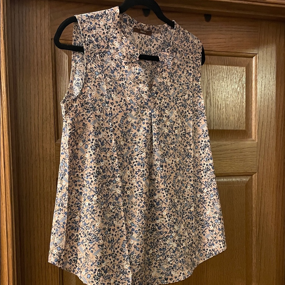 Chic Floral Sleeveless Blouse - Cream and Blue